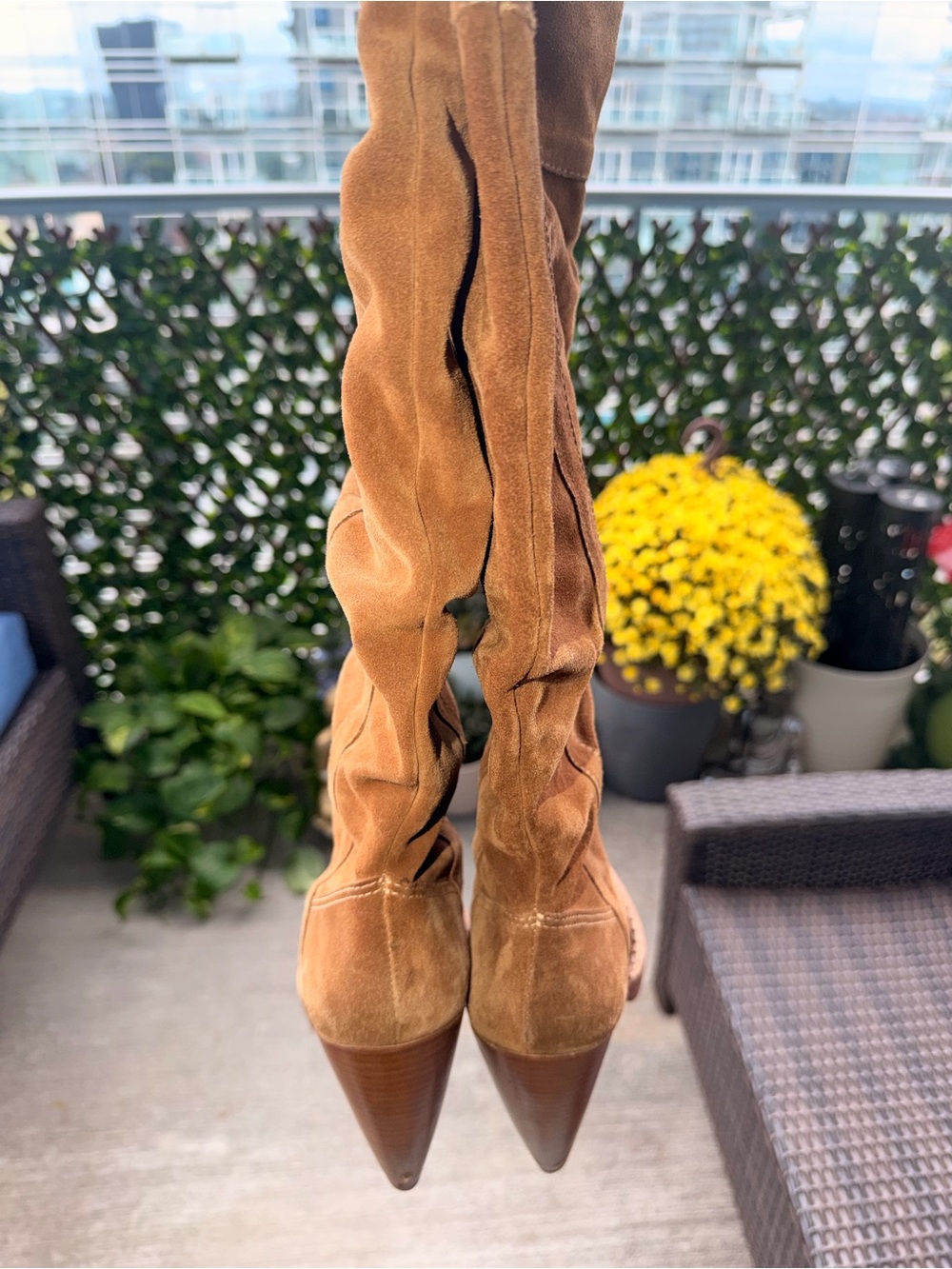 Michael Kors Tan Suede genuine luggage Leather Boots - Classic Heel - Picture 5 of 10